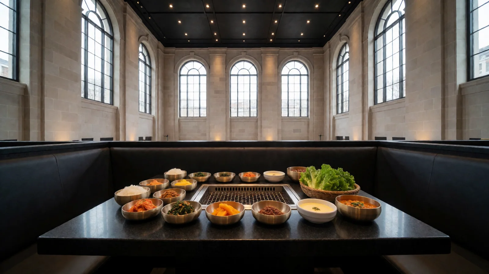아치창 아래 차려진 갈비 한 상