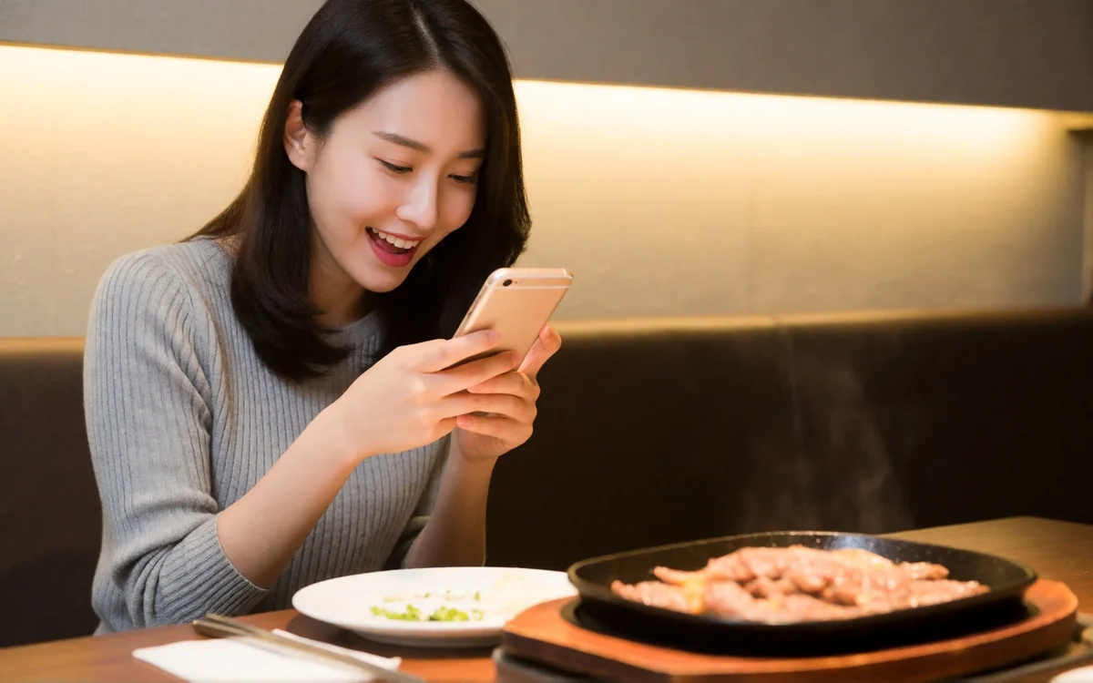 상차림을 촬영하는 손님 (연출 이미지)
