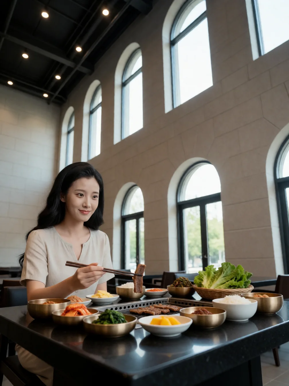 갈비를 맛보는 손님 (연출 이미지)